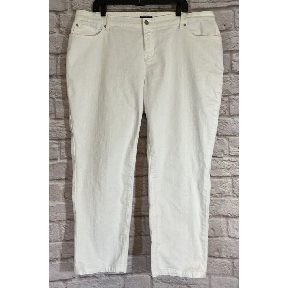 Eileen Fisher Woman 18W White‎ Capri Jeans Organic Cotton Spandex Blend 9174